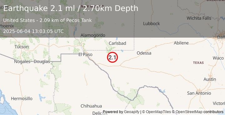Earthquake WESTERN TEXAS (2.1 ml) (2025-06-04 13:03:05 UTC)