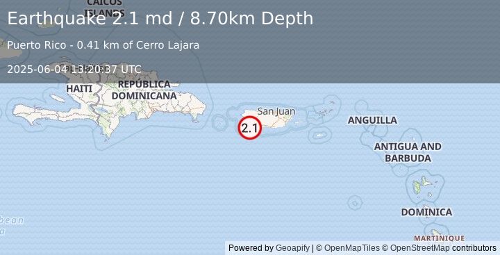 Earthquake PUERTO RICO (2.1 md) (2025-06-04 13:20:37 UTC)