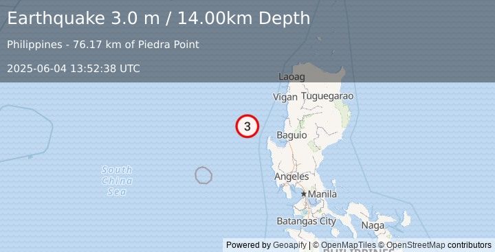 Earthquake LUZON, PHILIPPINES (3.0 m) (2025-06-04 13:52:38 UTC)