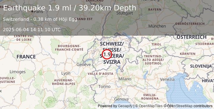 Earthquake SWITZERLAND (1.9 ml) (2025-06-04 14:11:10 UTC)