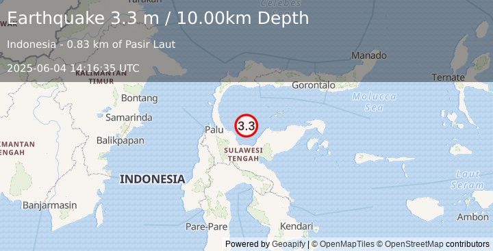 Earthquake MINAHASA, SULAWESI, INDONESIA (3.3 m) (2025-06-04 14:16:35 UTC)