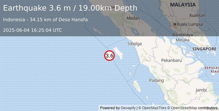 Earthquake NIAS REGION, INDONESIA (3.6 m) (2025-06-04 16:25:04 UTC)