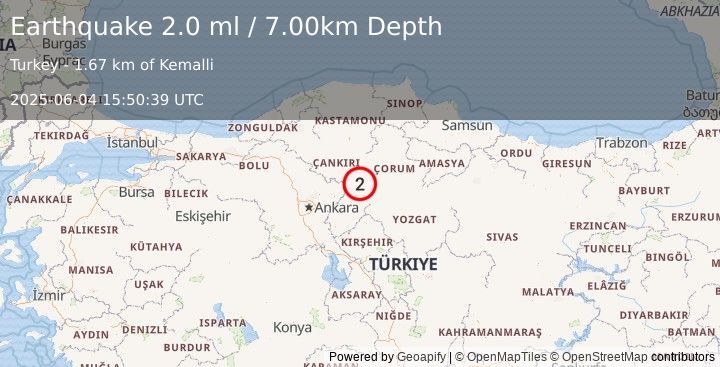 Earthquake CENTRAL TURKEY (2.0 ml) (2025-06-04 15:50:39 UTC)