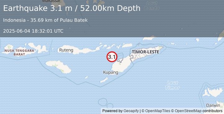 Earthquake TIMOR REGION, INDONESIA (3.1 m) (2025-06-04 18:32:01 UTC)