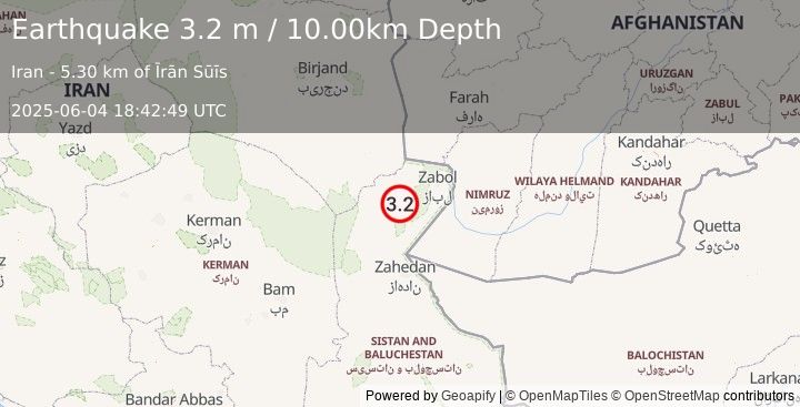 Earthquake EASTERN IRAN (3.2 m) (2025-06-04 18:42:49 UTC)