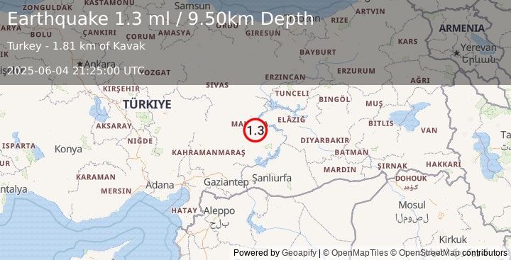 Earthquake EASTERN TURKEY (1.3 ml) (2025-06-04 21:25:00 UTC)