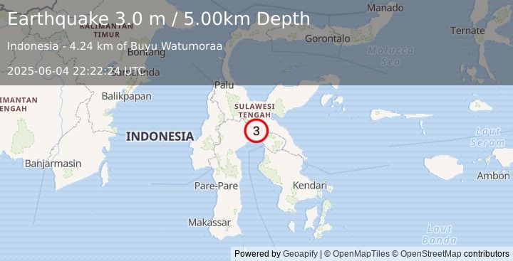Earthquake SULAWESI, INDONESIA (3.0 m) (2025-06-04 22:22:24 UTC)