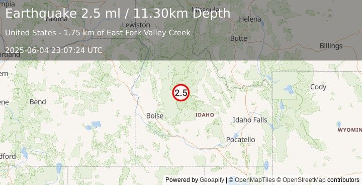 Earthquake SOUTHERN IDAHO (2.5 ml) (2025-06-04 23:07:24 UTC)