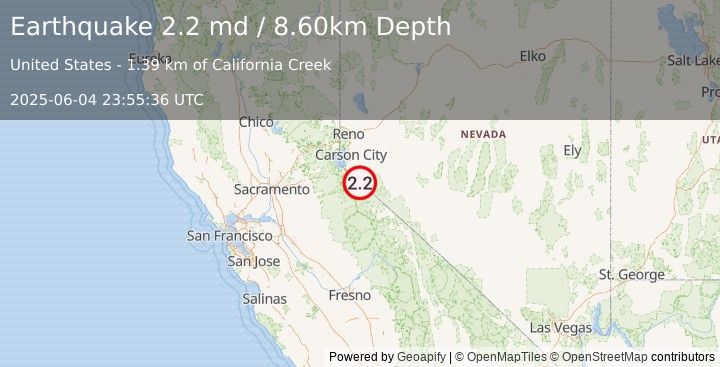 Earthquake CENTRAL CALIFORNIA (2.0 md) (2025-06-04 23:55:36 UTC)