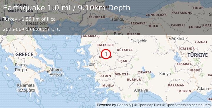 Earthquake WESTERN TURKEY (1.0 ml) (2025-06-05 00:06:47 UTC)