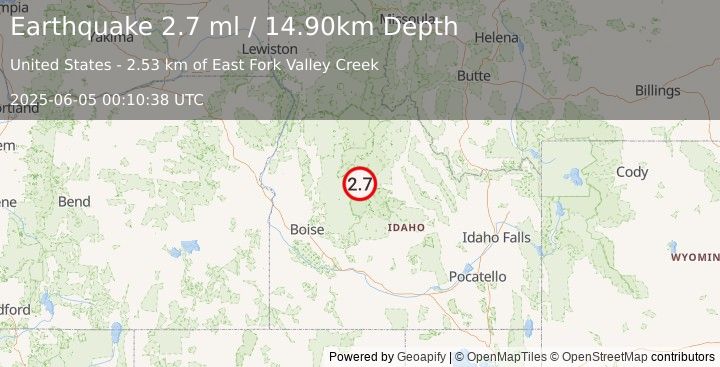 Earthquake SOUTHERN IDAHO (2.7 ml) (2025-06-05 00:10:38 UTC)