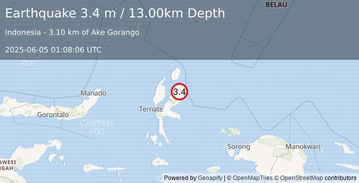 Earthquake HALMAHERA, INDONESIA (3.4 m) (2025-06-05 01:08:06 UTC)