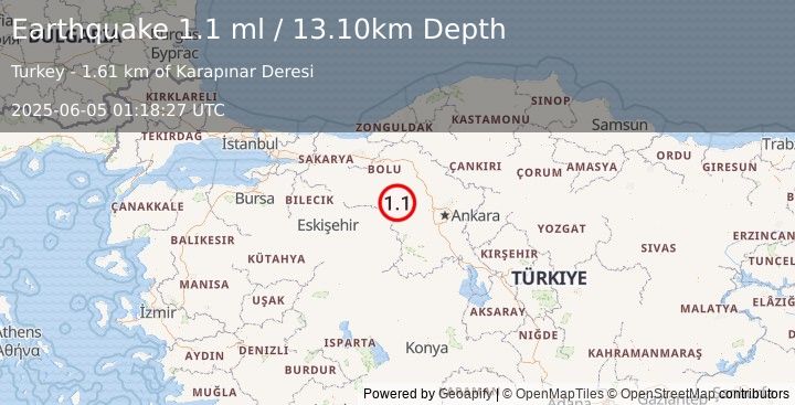 Earthquake WESTERN TURKEY (1.1 ml) (2025-06-05 01:18:27 UTC)