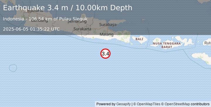 Earthquake SOUTH OF JAVA, INDONESIA (3.4 m) (2025-06-05 01:35:22 UTC)