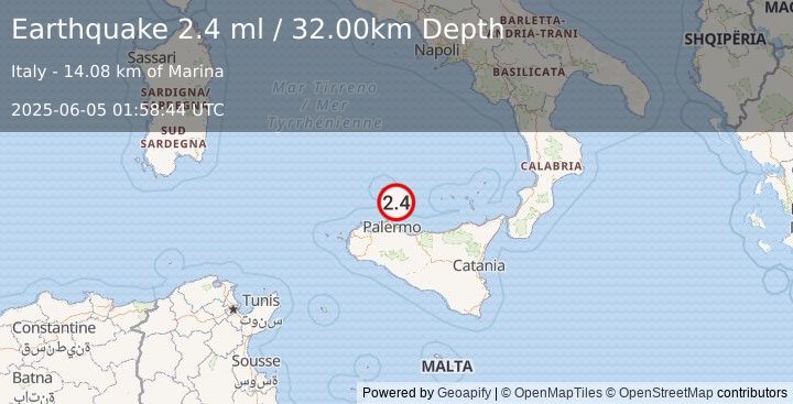 Earthquake SICILY, ITALY (2.4 ml) (2025-06-05 01:58:44 UTC)