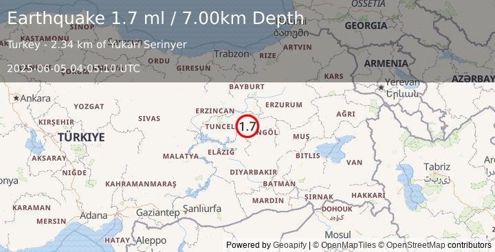 Earthquake EASTERN TURKEY (1.9 ml) (2025-06-05 04:05:09 UTC)