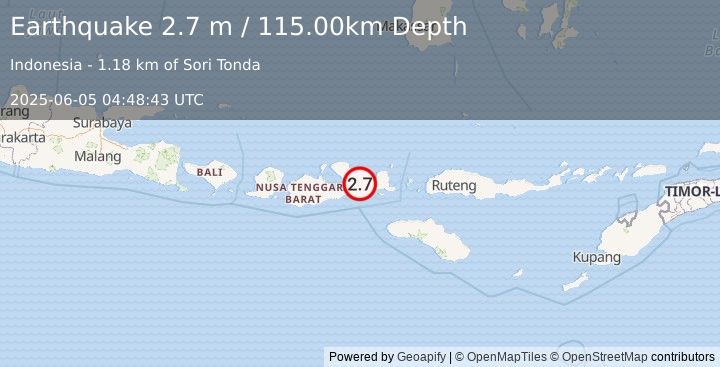 Earthquake SUMBAWA REGION, INDONESIA (2.7 m) (2025-06-05 04:48:43 UTC)
