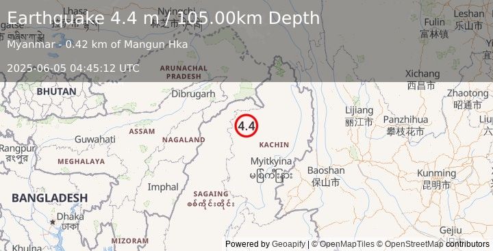 Earthquake MYANMAR (4.4 m) (2025-06-05 04:45:12 UTC)