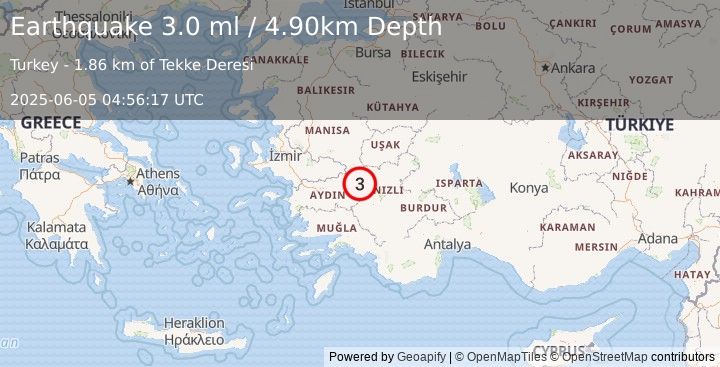 Earthquake WESTERN TURKEY (3.0 ml) (2025-06-05 04:56:17 UTC)