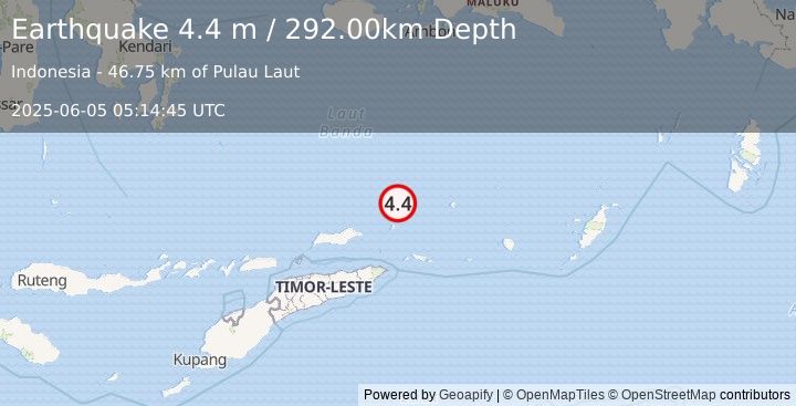 Earthquake KEPULAUAN BARAT DAYA, INDONESIA (4.4 m) (2025-06-05 05:14:45 UTC)