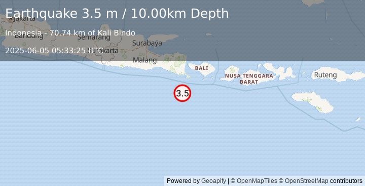 Earthquake SOUTH OF BALI, INDONESIA (3.5 m) (2025-06-05 05:33:25 UTC)