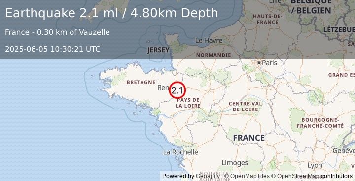 Earthquake FRANCE (2.1 ml) (2025-06-05 10:30:21 UTC)