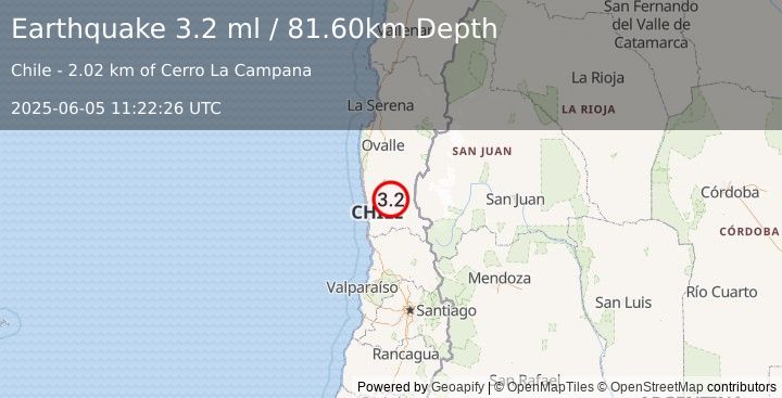 Earthquake COQUIMBO, CHILE (3.2 ml) (2025-06-05 11:22:26 UTC)