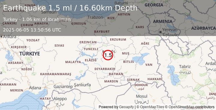 Earthquake EASTERN TURKEY (1.5 ml) (2025-06-05 13:50:56 UTC)