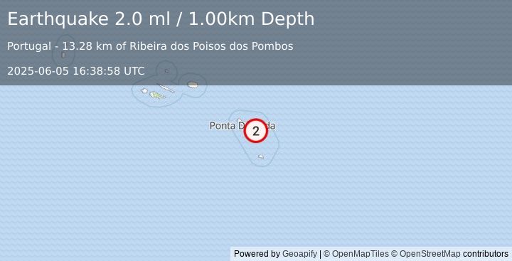 Earthquake AZORES ISLANDS, PORTUGAL (2.0 ml) (2025-06-05 16:38:58 UTC)