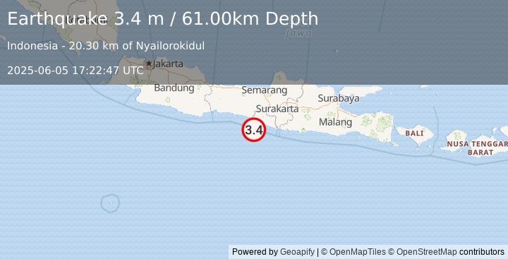 Earthquake JAVA, INDONESIA (3.4 m) (2025-06-05 17:22:47 UTC)