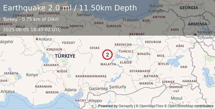 Earthquake EASTERN TURKEY (2.0 ml) (2025-06-05 18:40:02 UTC)
