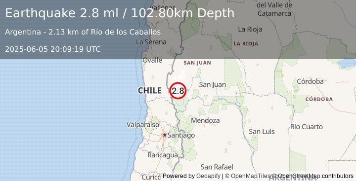 Earthquake SAN JUAN, ARGENTINA (2.8 ml) (2025-06-05 20:09:19 UTC)