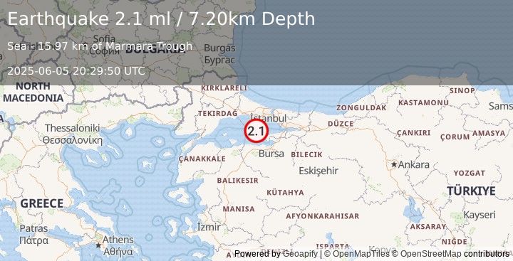 Earthquake WESTERN TURKEY (2.1 ml) (2025-06-05 20:29:50 UTC)