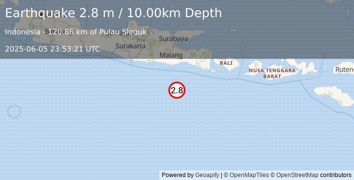 Earthquake SOUTH OF JAVA, INDONESIA (2.8 m) (2025-06-05 23:53:21 UTC)