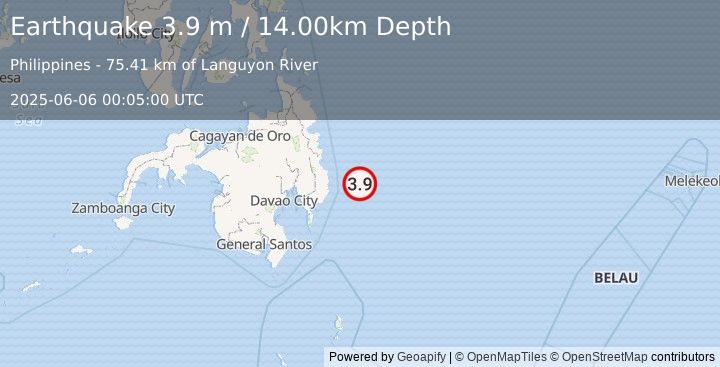 Earthquake PHILIPPINE ISLANDS REGION (3.9 m) (2025-06-06 00:05:00 UTC)