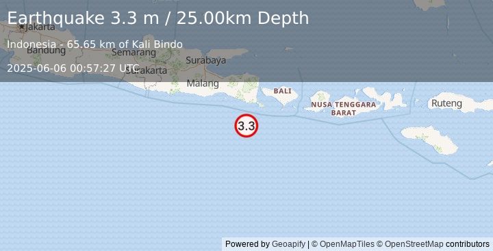 Earthquake SOUTH OF BALI, INDONESIA (3.3 m) (2025-06-06 00:57:27 UTC)