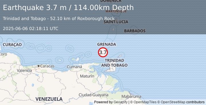Earthquake GRENADA REGION, WINDWARD ISLANDS (3.7 m) (2025-06-06 02:18:11 UTC)
