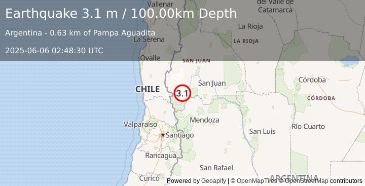 Earthquake SAN JUAN, ARGENTINA (3.1 m) (2025-06-06 02:48:30 UTC)