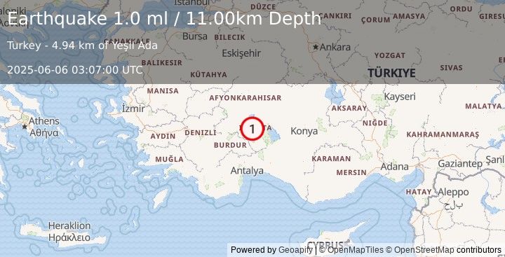 Earthquake WESTERN TURKEY (1.0 ml) (2025-06-06 03:07:00 UTC)