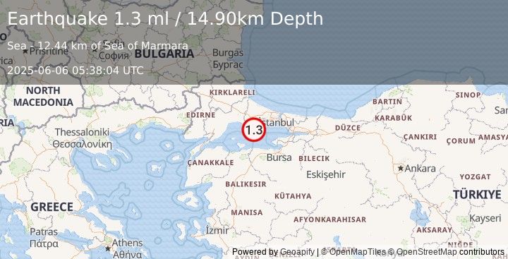 Earthquake WESTERN TURKEY (1.3 ml) (2025-06-06 05:38:04 UTC)