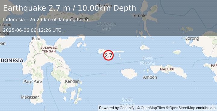 Earthquake KEPULAUAN SULA, INDONESIA (2.7 m) (2025-06-06 06:12:26 UTC)