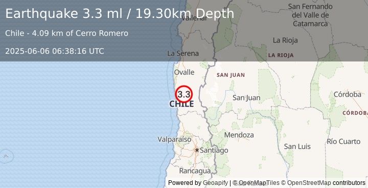 Earthquake COQUIMBO, CHILE (3.4 ml) (2025-06-06 06:38:18 UTC)