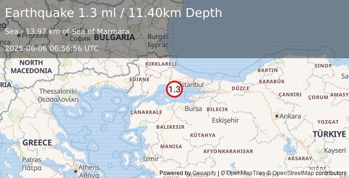 Earthquake WESTERN TURKEY (1.3 ml) (2025-06-06 06:56:56 UTC)