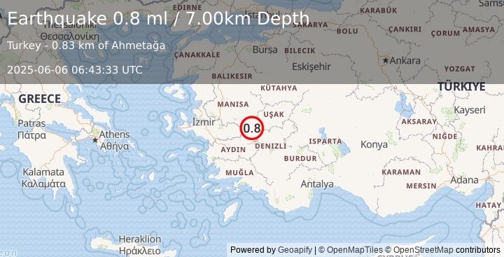 Earthquake WESTERN TURKEY (0.8 ml) (2025-06-06 06:43:33 UTC)