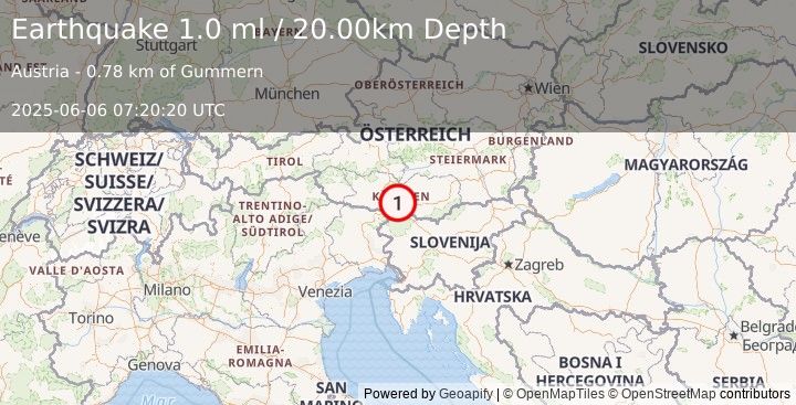 Earthquake AUSTRIA (1.0 ml) (2025-06-06 07:20:20 UTC)