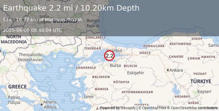 Earthquake WESTERN TURKEY (2.2 ml) (2025-06-06 08:48:04 UTC)