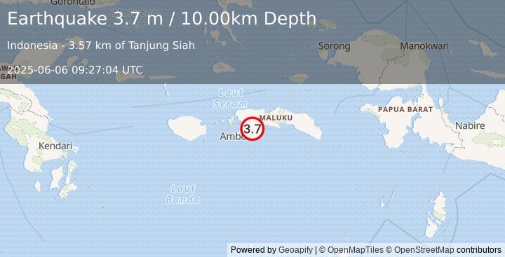 Earthquake SERAM, INDONESIA (3.7 m) (2025-06-06 09:27:04 UTC)