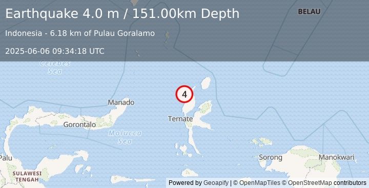 Earthquake HALMAHERA, INDONESIA (4.0 m) (2025-06-06 09:34:18 UTC)