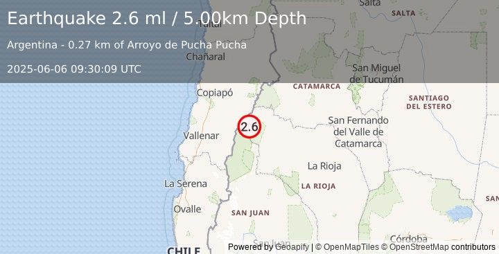 Earthquake LA RIOJA, ARGENTINA (2.6 ml) (2025-06-06 09:30:09 UTC)