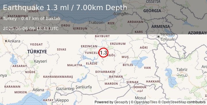Earthquake EASTERN TURKEY (1.3 ml) (2025-06-06 09:18:43 UTC)